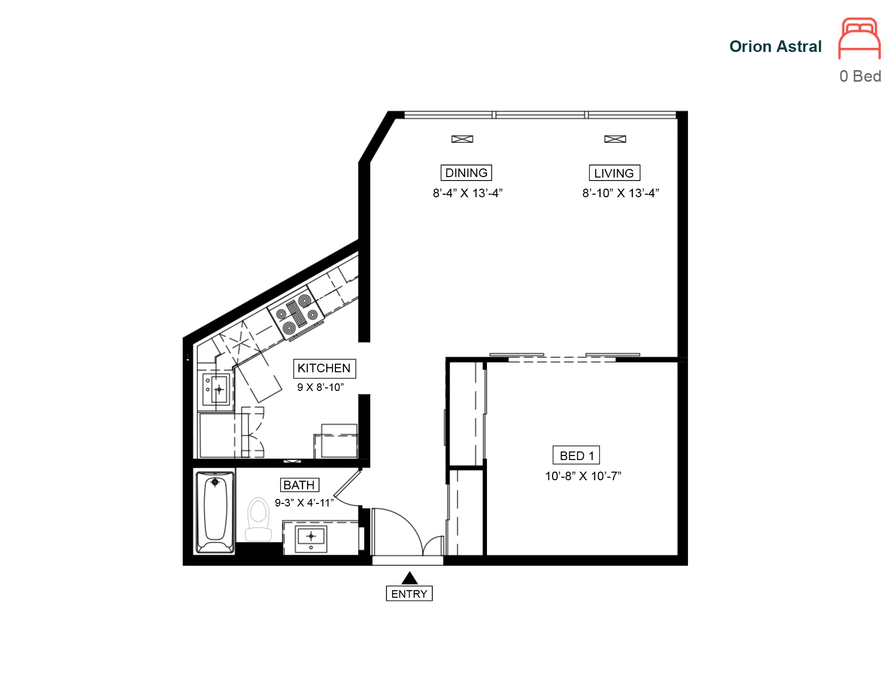 Floor plan for studio, 1 bath, 548 sqft